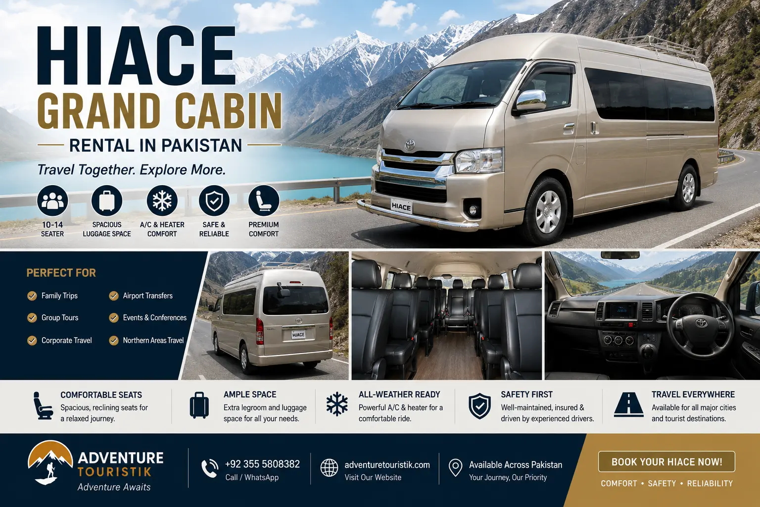 Toyota Hiace Grand Cabin Rental in Pakistan | With Driver - Adventure Touristik